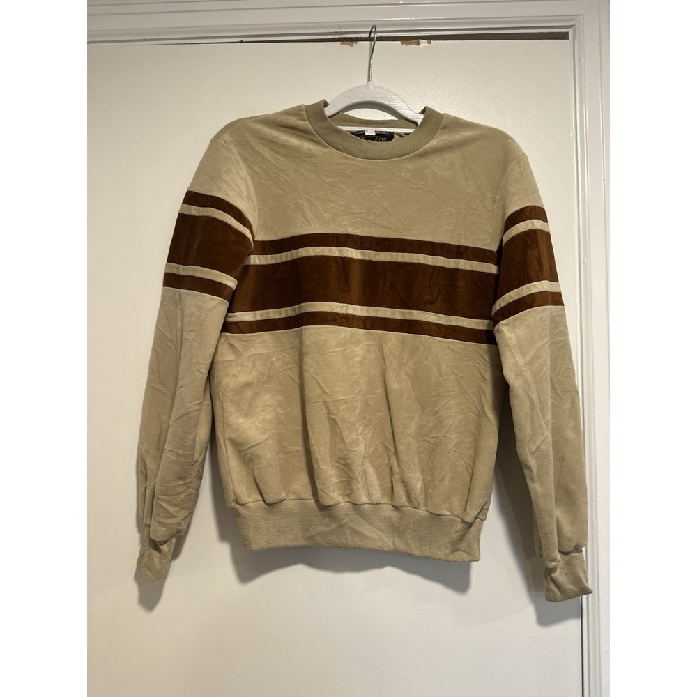 Vintage 70s Men's Sz: S Lee Pullover Crewneck Tan Brown Velour Sweater